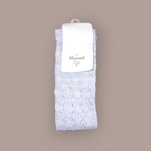 NWT Mayoral Diamond Textured Footed Tights in Oatmeal w/ Metallic Threads, Sz 2